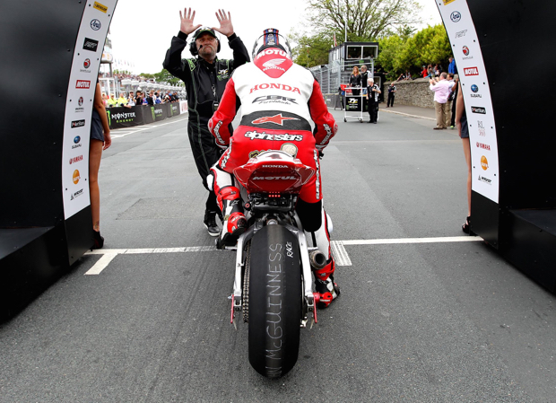 John McGuinness awaits the start of the 2015 Senior TT